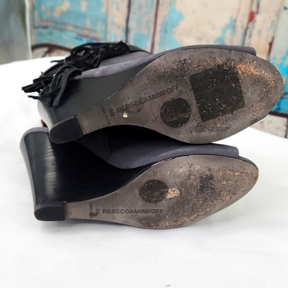 Rebecca Minkoff STEVIE Leather Peep-Toe Fringe Boot Bootie - Picture 6 of 8